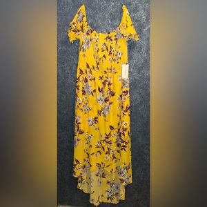 Yellow high low off the shoulder dress